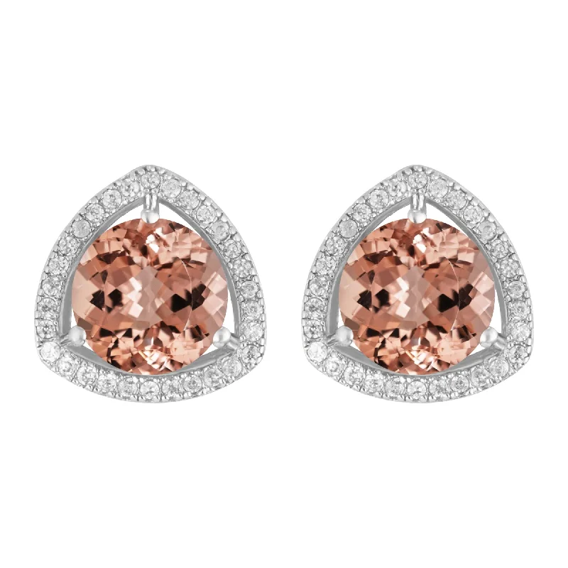 Sterling Silver Morganite and White Topaz Halo Stud Earring