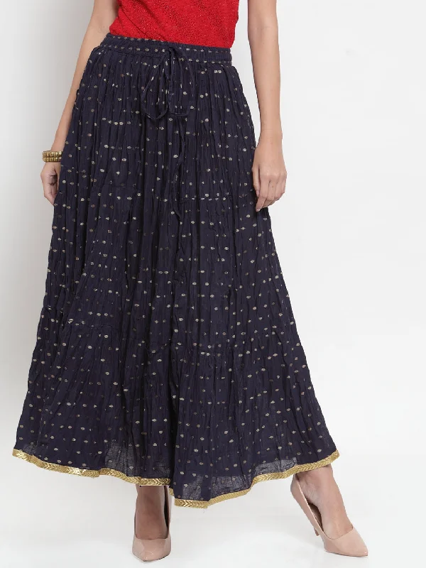 Wahe-NOOR Women's Navy Blue Bandhani Maxi Skirt