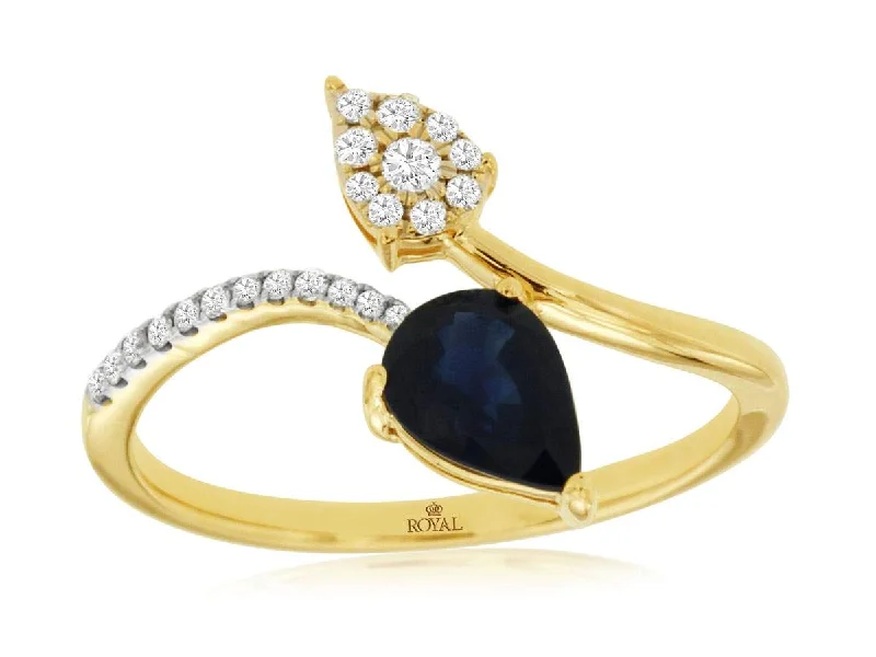 14K BYPASS SAPPHIRE DIAMOND RING