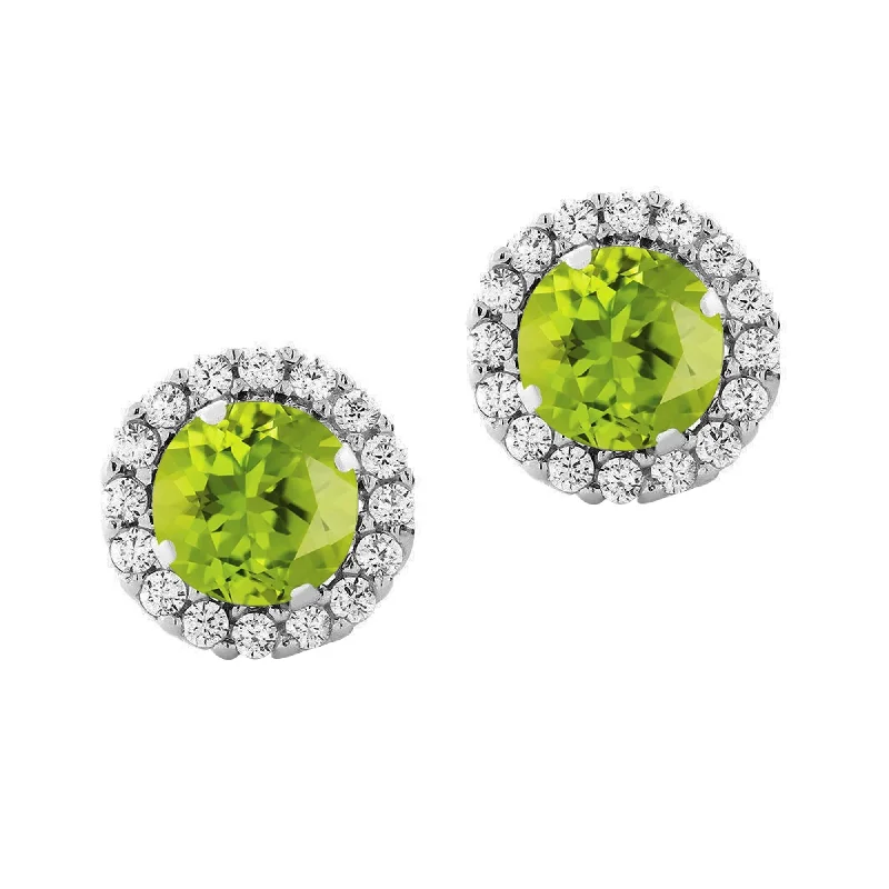 Sterling Silver with Natural Peridot and White Topaz Stud Earring