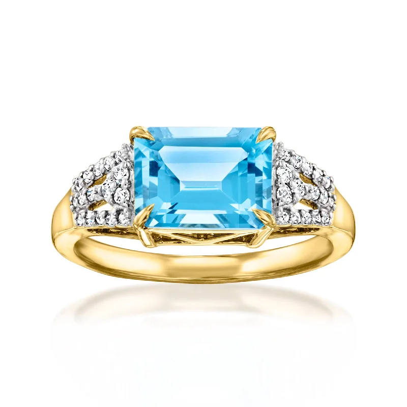 Ross-Simons Swiss Blue Topaz and . Diamond Ring in 18kt Yellow Gold