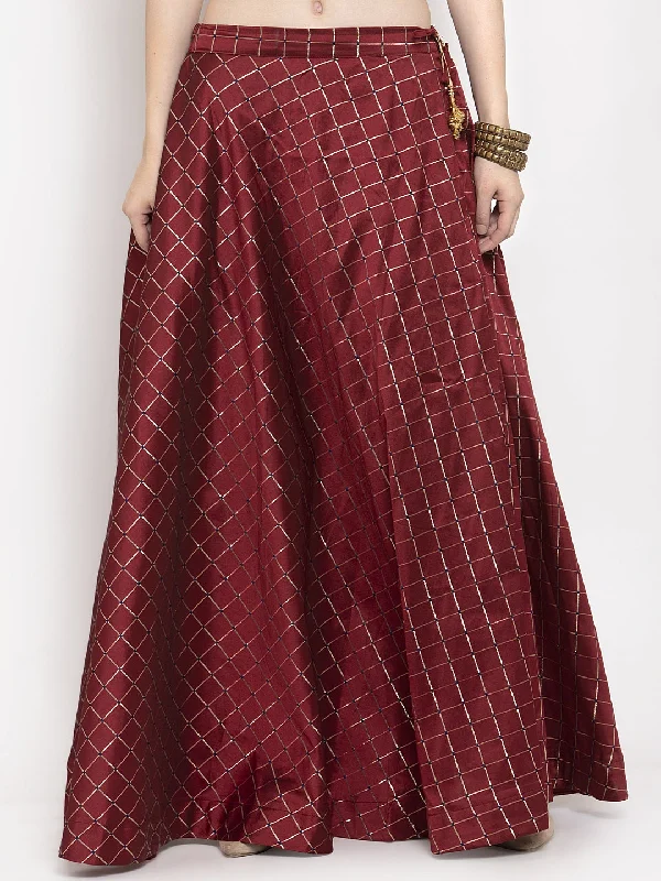 Wahe-NOOR Women's Maroon Printed Maxi Skirt