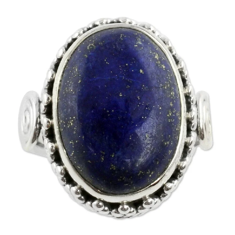 NOVICA Handmade Sterling Silver Majestic Blue Lapis Lazuli Cocktail Ring (India)