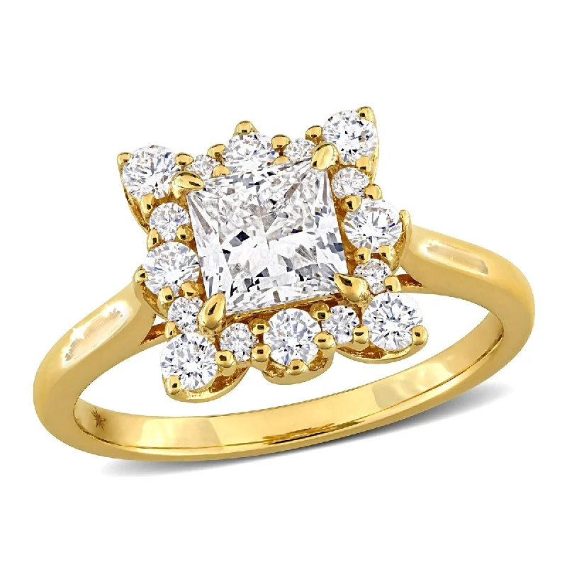 Created Forever by Miadora 1 1/2ct Princess Round-Cut Lab-Grown Diamond Halo Engagement Ring in 14k Yellow Gold