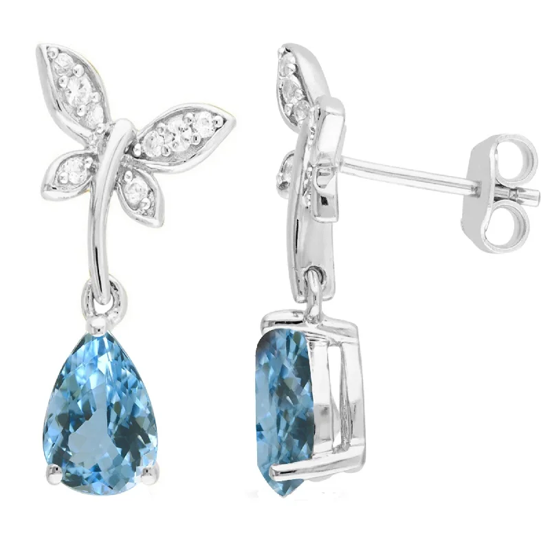 Sterling Silver with Aquamarine and White Topaz Drop Earring