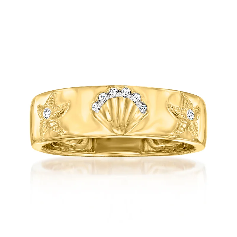 Ross-Simons Diamond-Accented Sea Life Ring in 18kt Gold Over Sterling