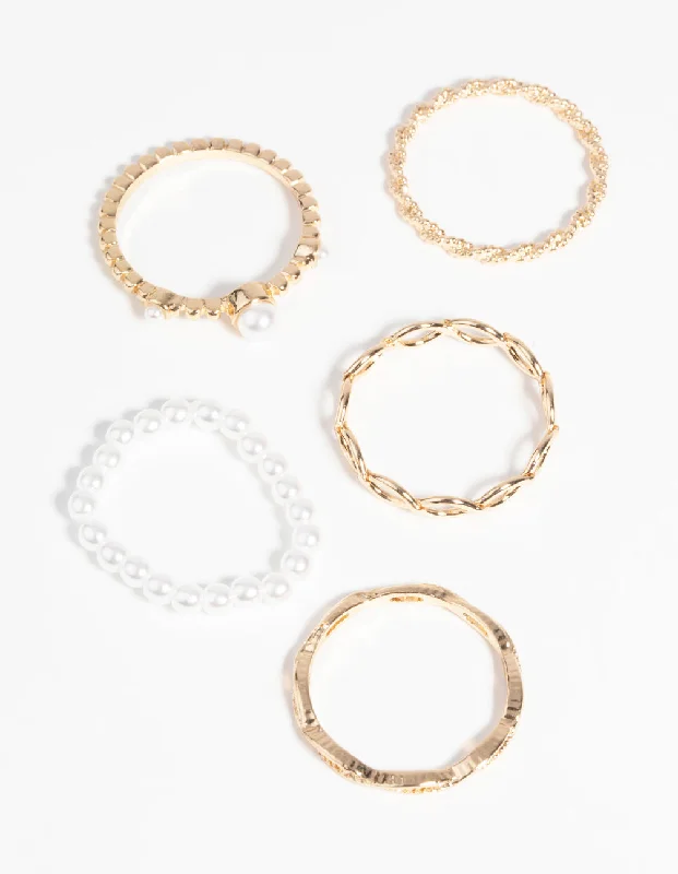 Gold Pearl and Twist Ring Pack