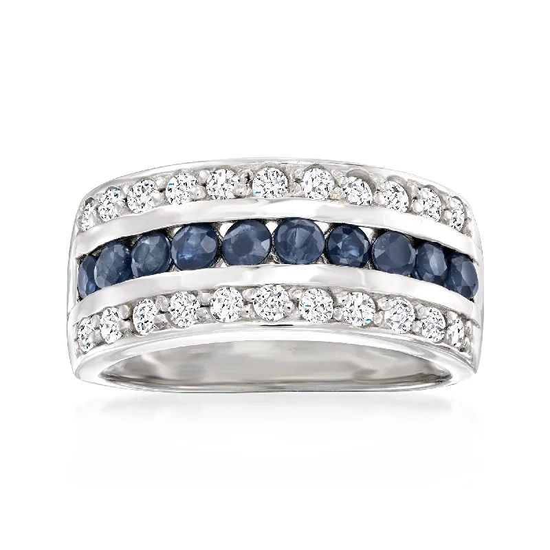 Ross-Simons Sapphire and . White Topaz Multi-Row Ring in Sterling Silver