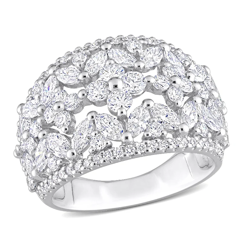 Created Forever by Miadora 3 1/4ct TW Marquise Round-Cut Lab-Grown Diamond Wide Band Ring in 14k White Gold