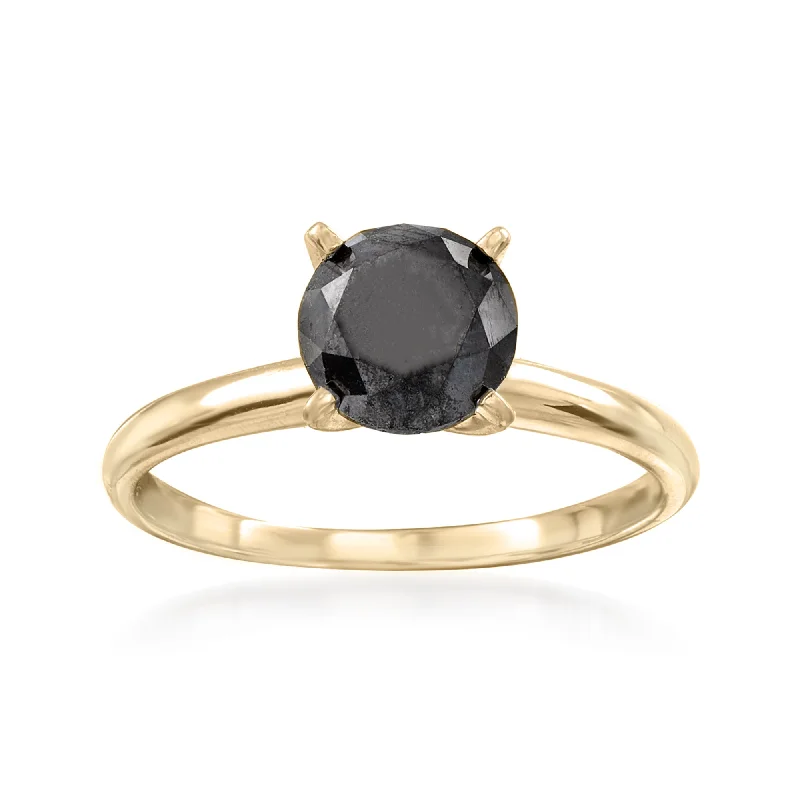 Ross-Simons Black Diamond Solitaire Ring in 14kt Yellow Gold