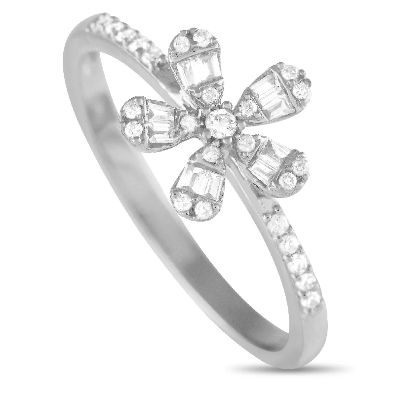 LB Exclusive 14K White Gold 0.20ct Diamond Flower Ring RN32405-W