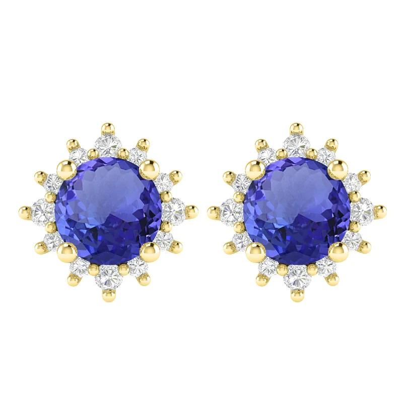 Gold Over Sterling Silver with Tanzanite and White Topaz Stud Earring