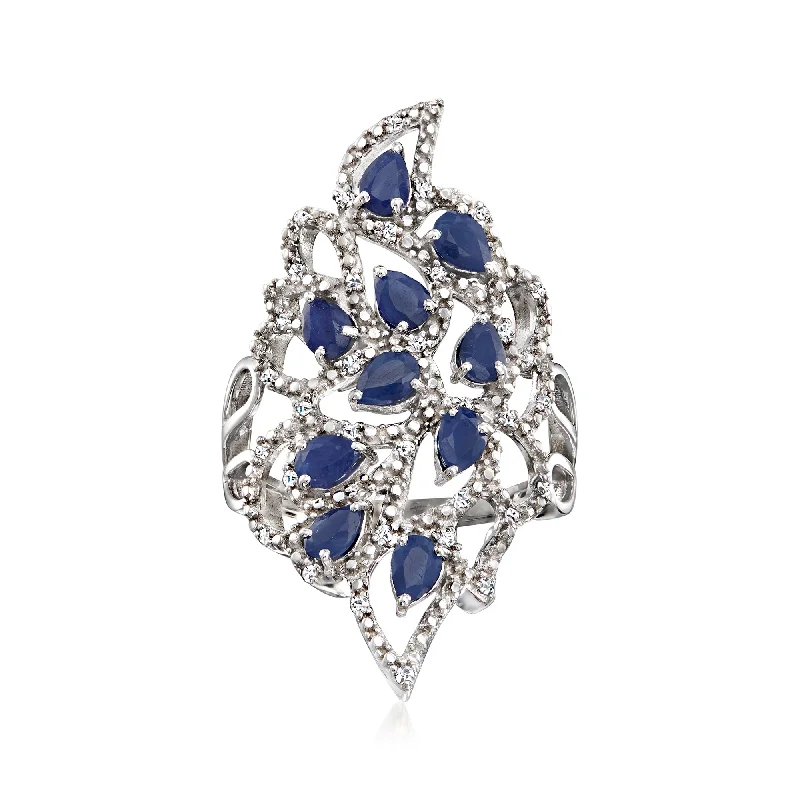 Ross-Simons Sapphire and . Diamond Cluster Ring in Sterling Silver