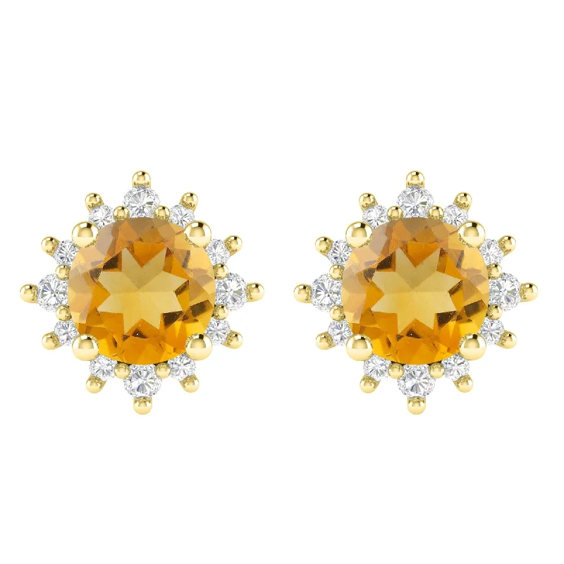 Gold Over Sterling Silver with Citrine and White Topaz Stud Earring