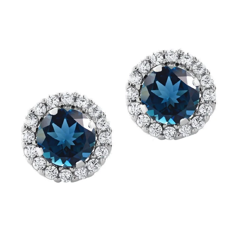 Sterling Silver with Natural London Blue Topaz and White Topaz Earring