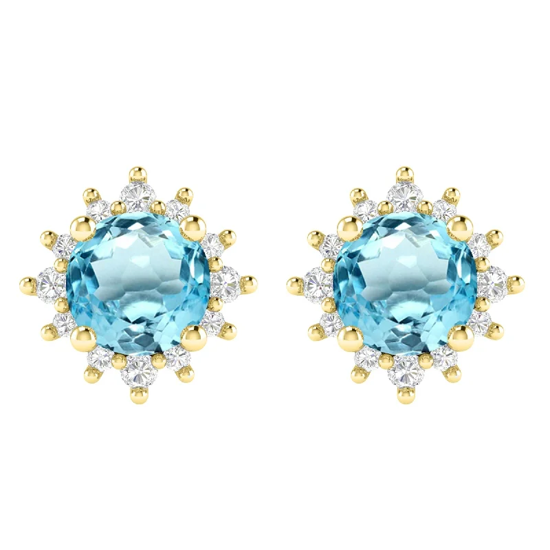 Gold Over Sterling Silver Sky Blue Topaz & White Topaz Stud Earring