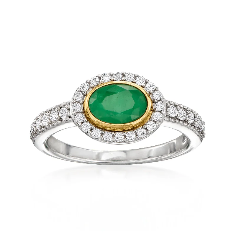 Ross-Simons Emerald and . White Zircon Ring in Sterling Silver With 14kt Yellow Gold