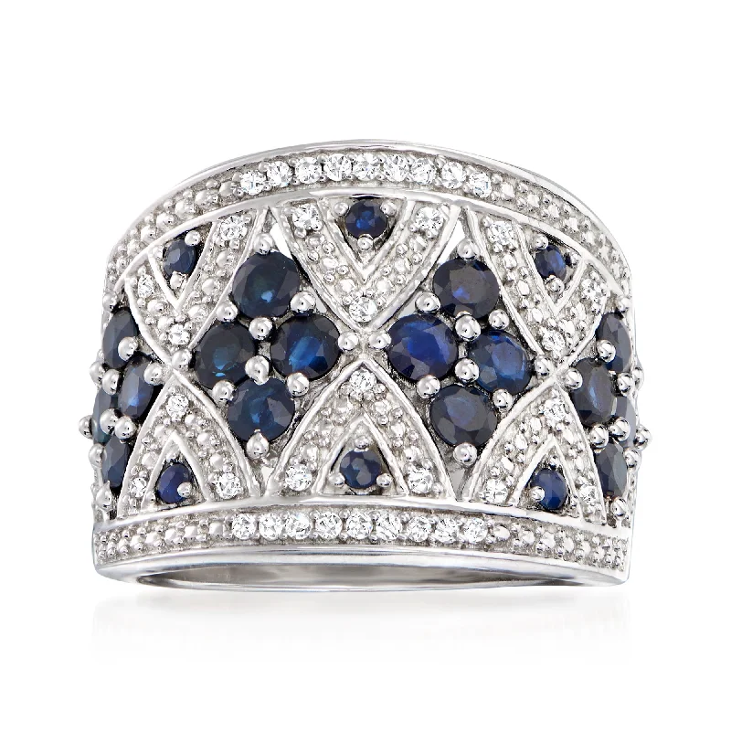 Ross-Simons Sapphire and . Diamond Wide Ring in Sterling Silver