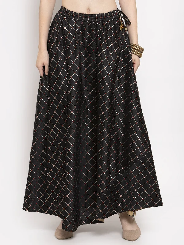 Wahe-NOOR Women's Black Printed Maxi Skirt