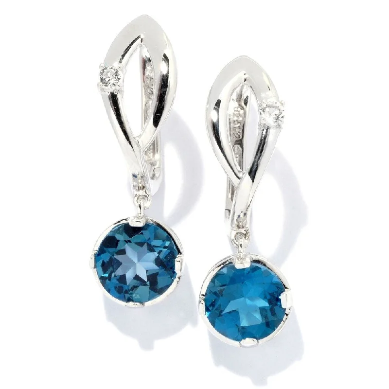 Sterling Silver with Natural London Blue and White Topaz Dangle Earring