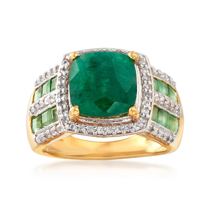 Ross-Simons Emerald and . White Topaz Ring in 18kt Gold Over Sterling