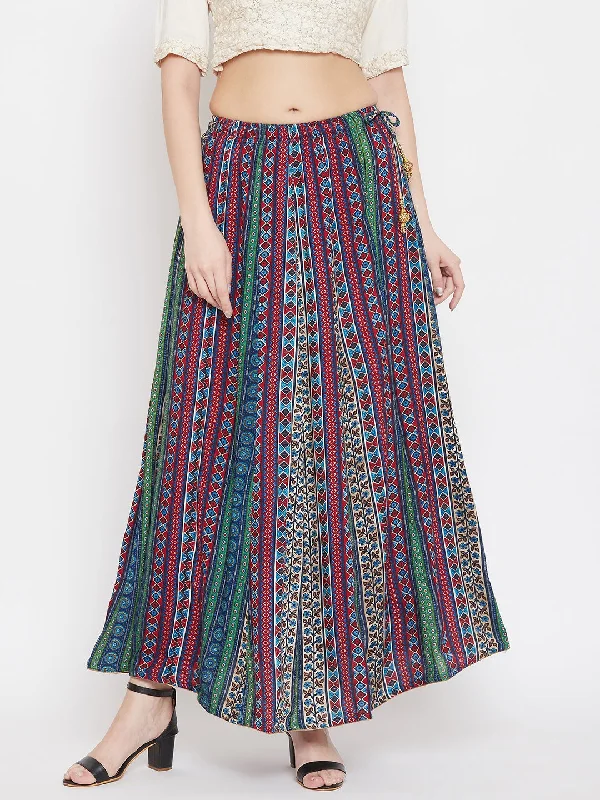 Wahe-NOOR Women's Multi Flared Printed Maxi Skirt