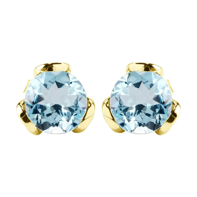 Gold Over Sterling Silver with Natural Aquamarine Stud Earring