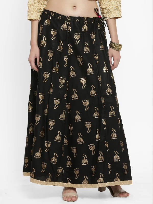 Wahe-NOOR Women's Black Printed Maxi Skirt