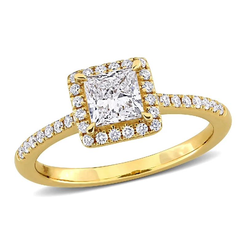 Created Forever by Miadora 1ct TW Princess Round-Cut Lab-Grown Diamond Halo Engagement Ring in 14k Yellow Gold