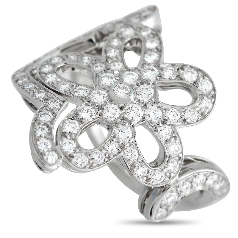 Van Cleef & Arpels 18K White Gold 0.85ct Diamond Flower Lace Cocktail Ring VC02-012224