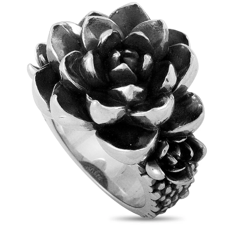 King Baby Silver Blue Star Succulent Cluster Ring