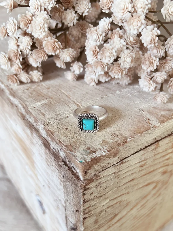 Dainty Turquoise Square Stone Adjustable Ring