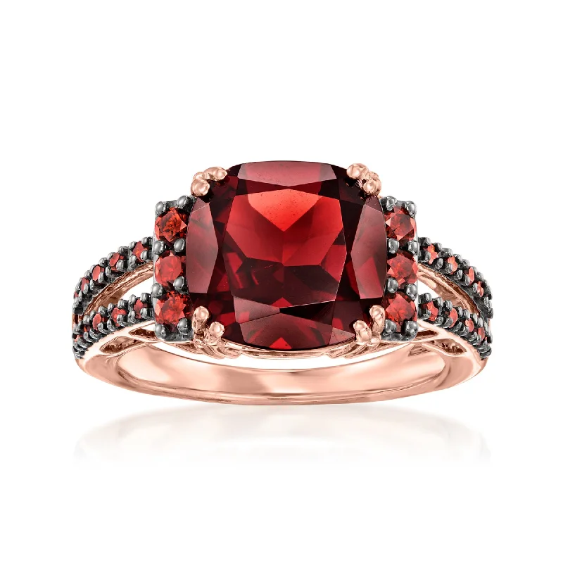 Ross-Simons Garnet and . Red Diamond Ring in 14kt Rose Gold