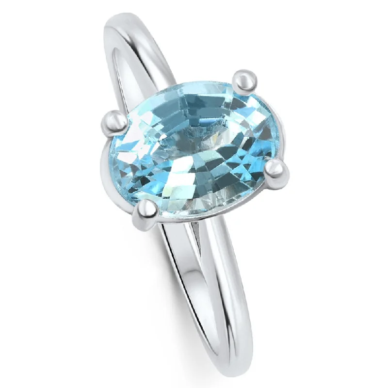 1 1/2Ct Oval Blue Topaz Solitaire Anniversary Ring 10k Gold