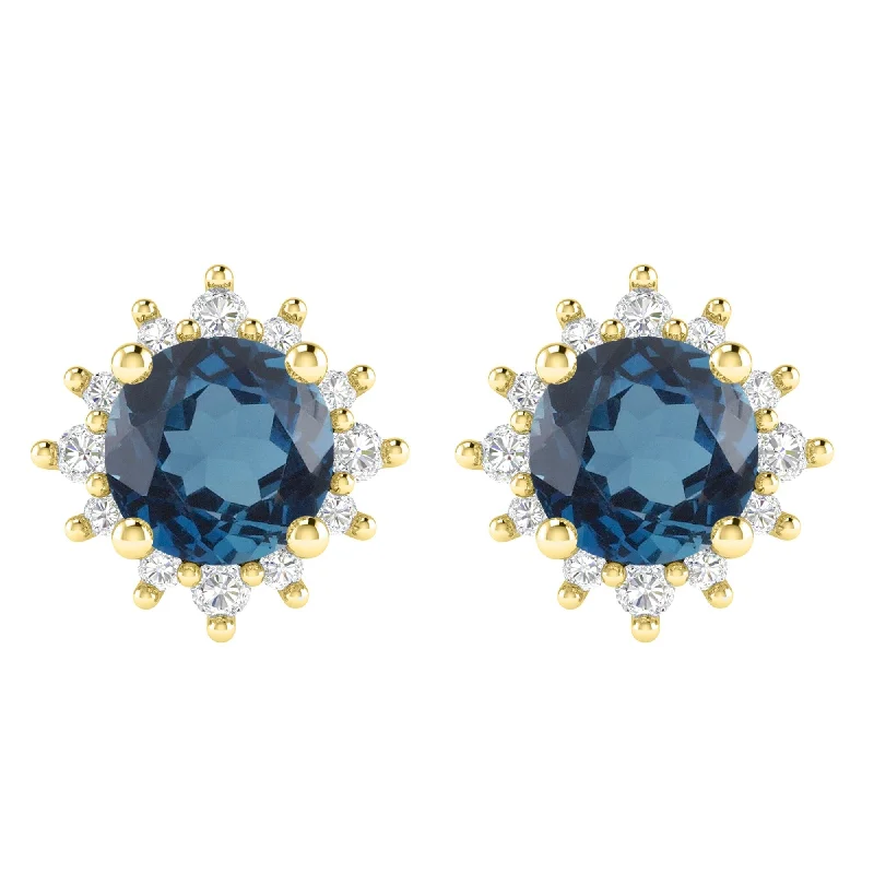 Gold Over Sterling Silver London Blue Topaz and White Topaz Earring