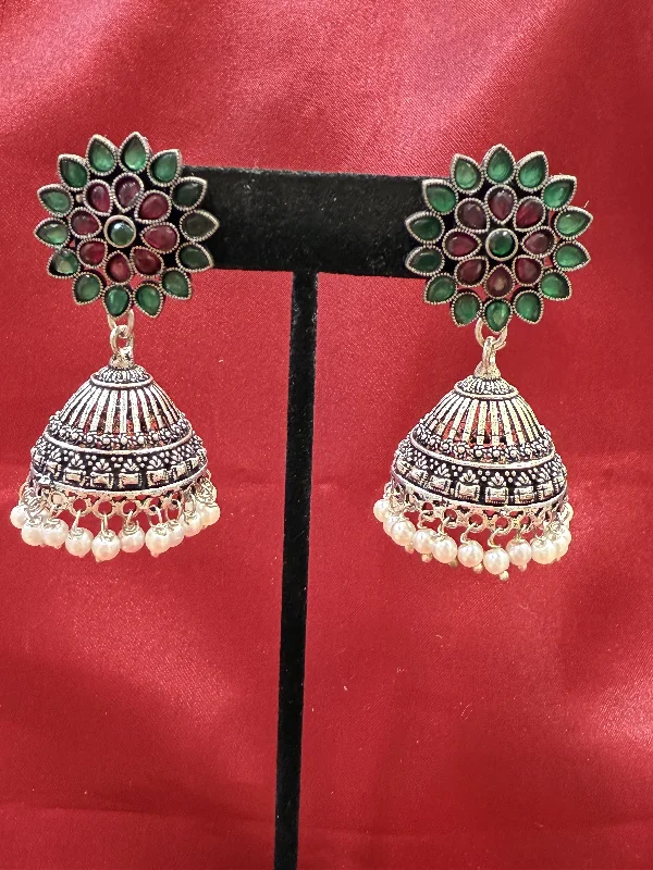 Attractive Beautiful Magenta And Green Color earings Oxidized Pearls Drop Earrings For Women