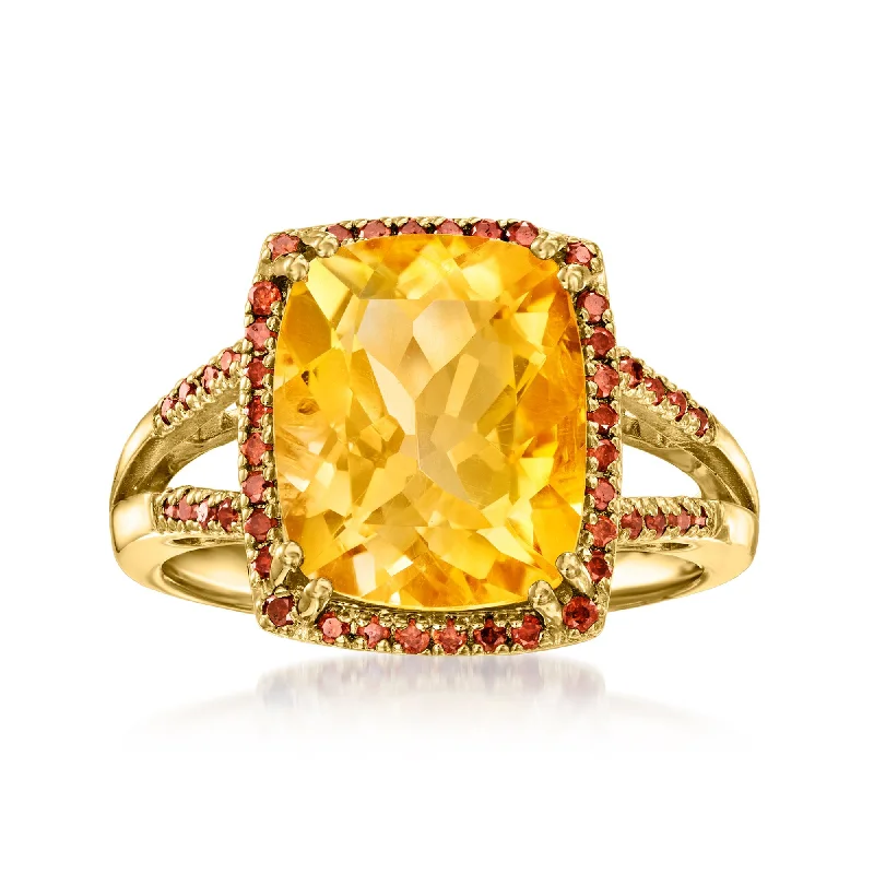 Ross-Simons Citrine and . Red Diamond Ring in 18kt Gold Over Sterling