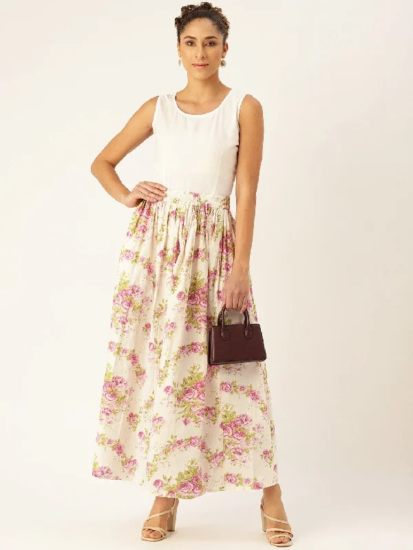 NOZ2TOZ Women Off white Floral Printed Skirt