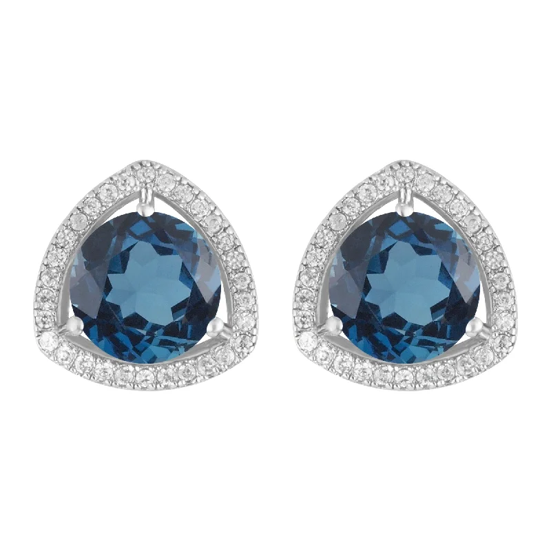 Sterling Silver with London Blue Topaz and White Topaz Halo Stud Earring