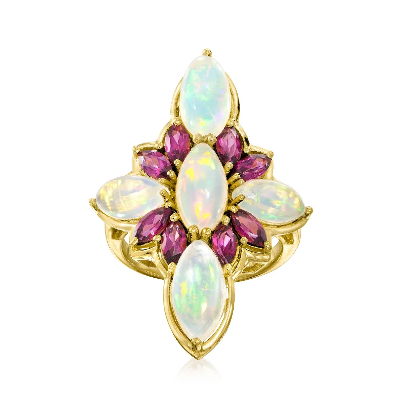 Ross-Simons Opal and Rhodolite Garnet Flower Ring in 18kt Gold Over Sterling