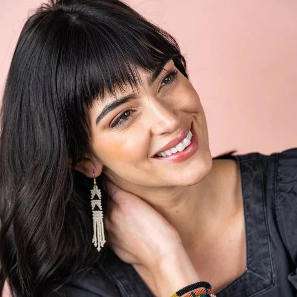 IVORY BLACK TRIANGLE PETITE FRINGE SEED BEAD EARRINGS