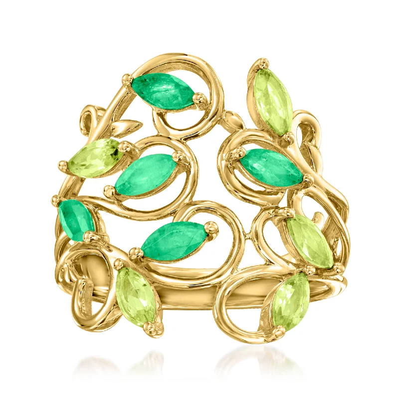 Ross-Simons Peridot and . Emerald Vine Ring in 14kt Yellow Gold