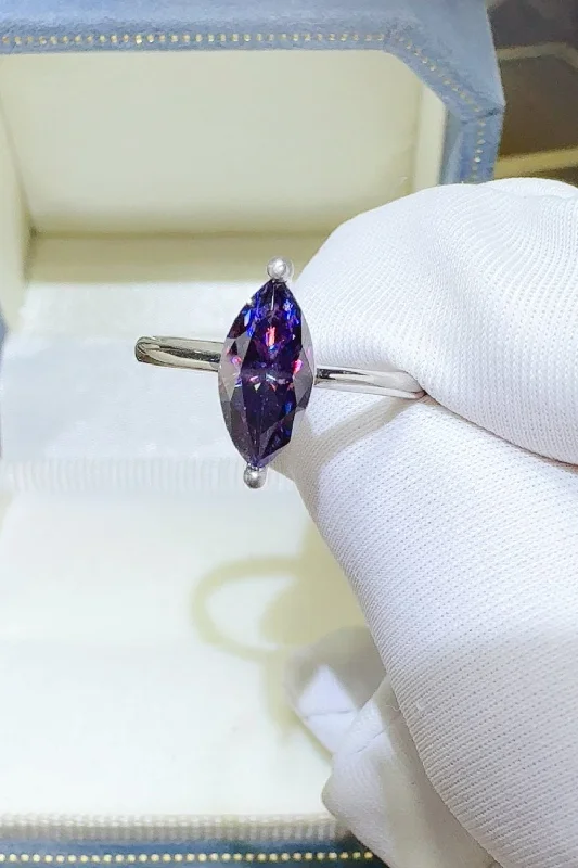 Silver Ring 2 Carat Moissanite Violet Thin Oval 925 Sterling Elegant Jewelry