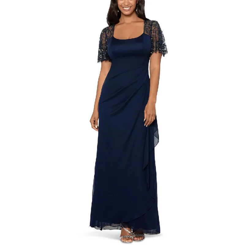 Xscape Womens Ruffled Embellished Evening Dress