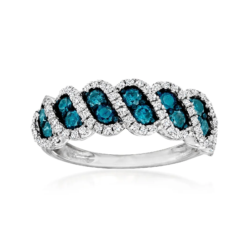 Ross-Simons Blue and White Diamond Ring in Sterling Silver