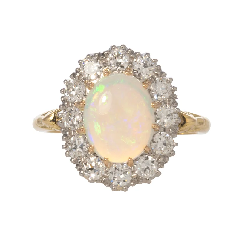 Victorian Style 1.60ct Opal & Diamond Cluster Ring