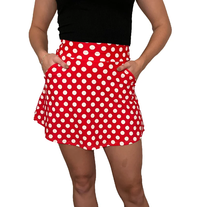 SALE - MEDIUM - Red w/ White Polka Dot A-line Skirt w/ Pockets