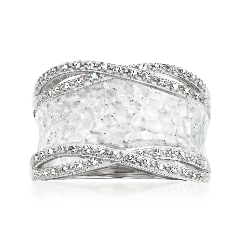 Ross-Simons Diamond Hammered Ring in Sterling Silver