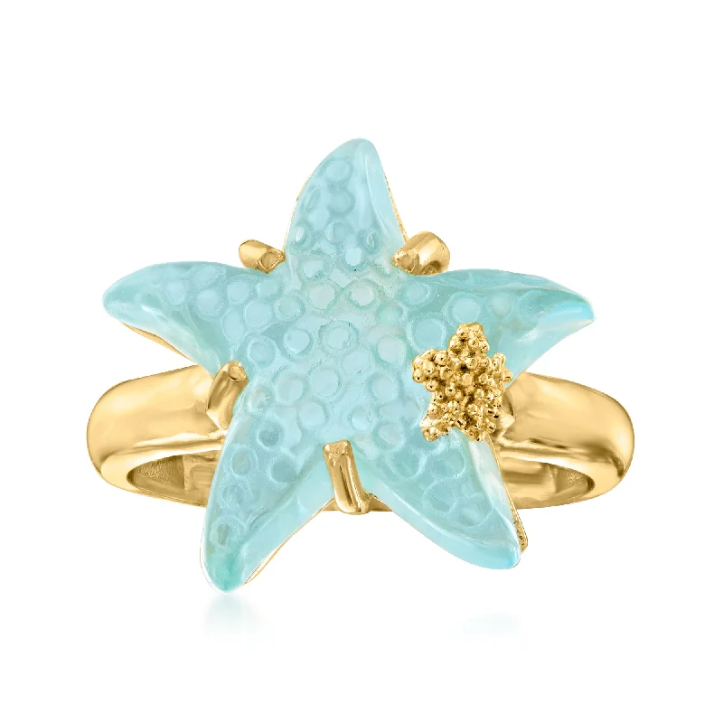 Ross-Simons Italian Tagliamonte 16mm Blue Venetian Glass Starfish Ring in 18kt Gold Over Sterling