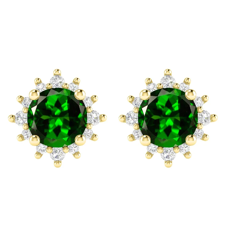 Gold Over Sterling Silver Chrome Diopside and White Topaz Stud Earring